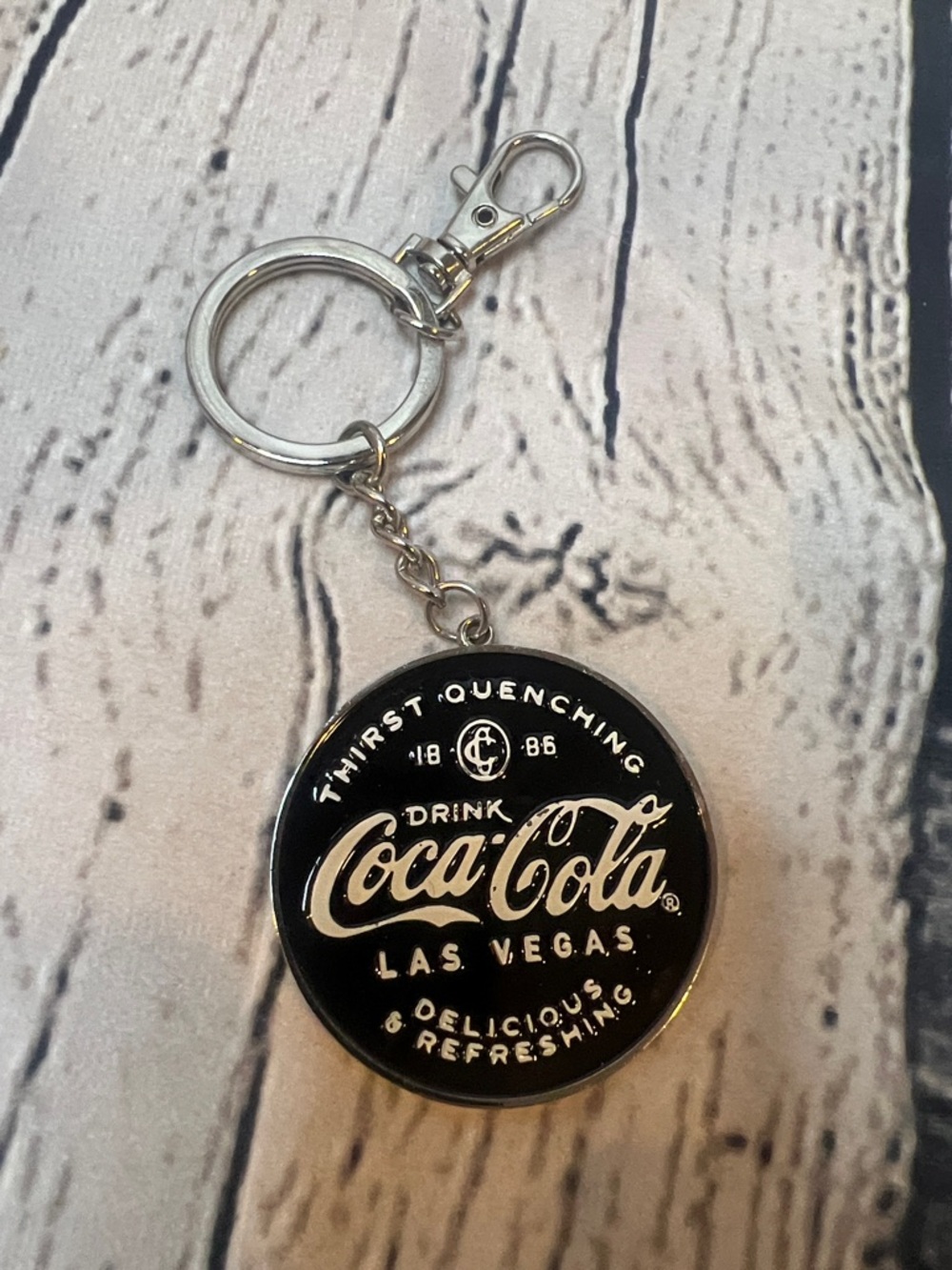 Coca-Cola Black and Silver Las Vegas Logo Keyring